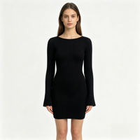 Zowi – Nouvelle Robe Pull Longue Noire en Maille Côtelée pour Femme, Qualité Supérieure, Coupe Slim, Vente en Gros, OEM & ODM