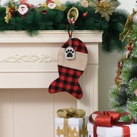 Chaussette de Noël personnalisée pour animaux de compagnie (chien, chat) avec nom et monogramme brodés, sac cadeau en coton en forme d'os avec boucle de suspension
