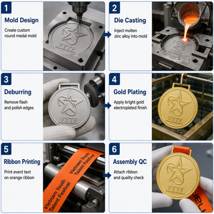 Medalla Deportiva Juvenil Personalizada, Chapada en Oro, Aleación de Zinc, Redonda, Cinco Estrellas, Premio de Competición, Recuerdo para Finalistas de Torneos, OEM - Product Image 3