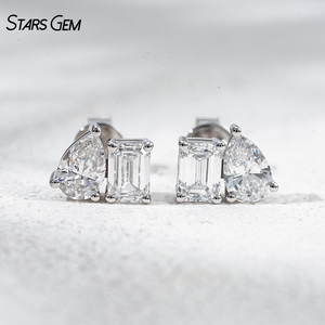 Starsgem 1.544CTW Ear <b>Stud</b> 10K Solid Gold Pear Cut <b>Emerald</b> Cut Lab Grown Diamond Toi Et Moi <b>Stud</b> Earrings - Product Image 4