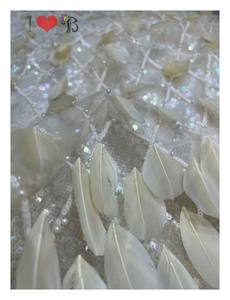 Blinglace, lo más nuevo, <span class=keywords><strong>plumas</strong></span> Beige, malla, decoración completa con cuentas, rosa, vestido de novia bordado suizo africano, tela de encaje - Product Image 3