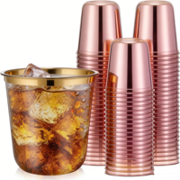 Gobelets en plastique jetables à bordure dorée rose, 9 oz, 10 oz, 350 ml, 270 ml, 12 oz, personnalisés pour les mariages, les fêtes, les gobelets à martini, les gobelets à mojito, vente en gros de boissons, rose
