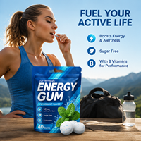 Chewing-gum énergétique sans sucre, marque privée OEM, caféine naturelle, L-théanine, vitamines B, saveur menthe verte, complément alimentaire