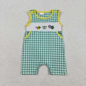 SR3312 RTS Mameluco para Bebé Niña con Estampado de Cuadros Verdes de Mardi Gras, Mono sin Mangas al por Mayor, Conjunto de Pijama Infantil - Product Image 2