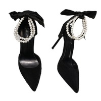 Nouveauté 2024 Sandales d'Été à Talons Aiguilles Fins et Boucle Unique, Talon Haut Stiletto Mode Femme Noir Bout Pointu Nœud, Vente en Gros