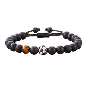 Pulsera con Cuentas de Balón de Fútbol para Regalo de <span class=keywords><strong>Mi</strong></span> <span class=keywords><strong>Hijo</strong></span>, Negro Mate, Rugby, Baloncesto, Béisbol, Piedra de Ojo de Tigre, Moderno - Product Image 3