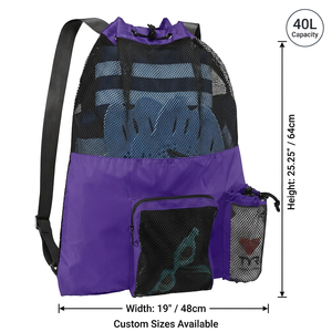 <b>Large</b> Mesh Backpack Swim <b>Bag</b> <b>Beach</b> <b>Bag</b> Gym Sports Pool Wet Dry Drawstring Front Zipper Pocket Side Water Bottle Holders 4 Colors - Product Image 2