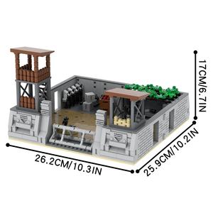 Base de défense militaire du champ de bataille de la Seconde Guerre mondiale, ruines militaires, tour de garde, armes de base, fournitures, ensembles de blocs de construction - Product Image 2