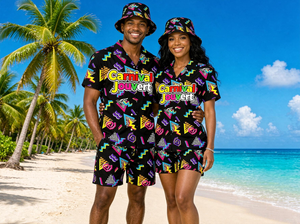 Conjunto a juego personalizado para el <span class=keywords><strong>Carnaval</strong></span> Caribeño Jouvert, camisa <span class=keywords><strong>de</strong></span> manga corta con estampado vibrante, pantalones cortos y sombrero tipo pescador, conjunto <span class=keywords><strong>de</strong></span> 3 piezas, FSoca Fetes - Product Image 2