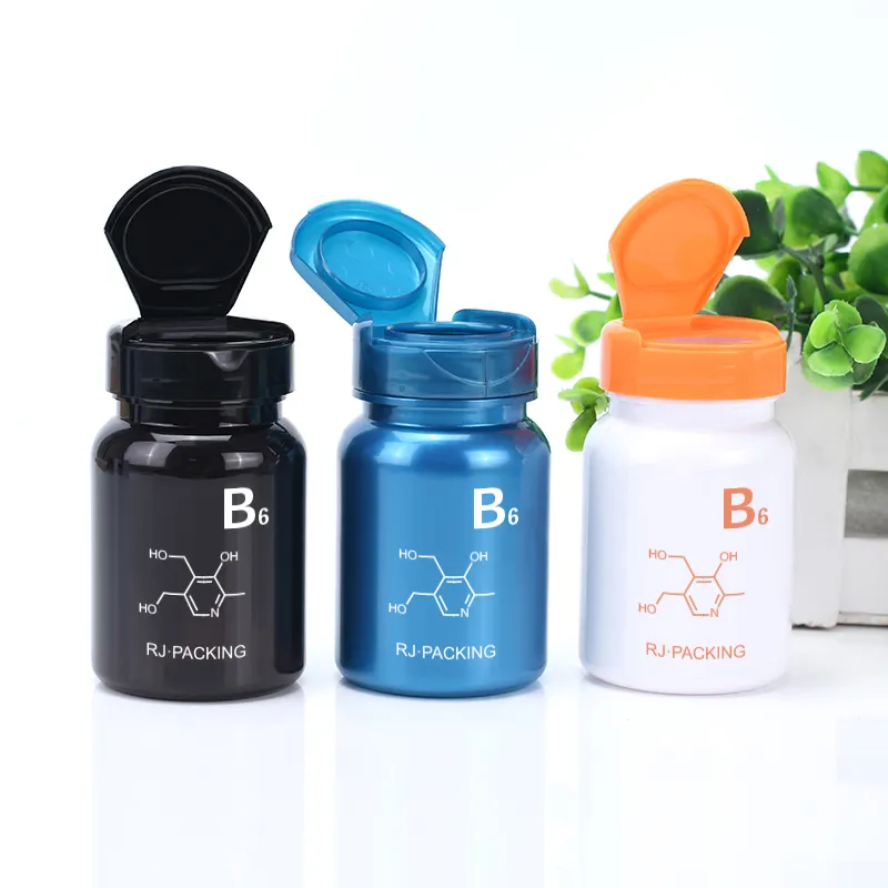 Wholesale 80ml120ml 150ml 200ml blue green orange Plastic Supplement Pill Medicine Capsules Bottles jar containers with flip cap