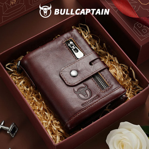 BULLCAPTAIN Chain Wallet <b>Men</b> <b>Purse</b> Double Zipper Cowhide Coin <b>Purse</b> Card Holder Rfid Blocking Genuine Leather Wallet <b>Men</b> Bag - Product Image 6