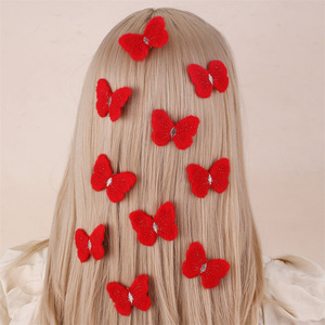 Venta caliente coreano cereza mariposa pinzas para el cabello mujeres niñas niños hilo de lana cereza horquilla Accesorios - Product Image 5