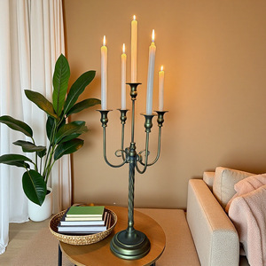 Grand chandelier en fer forgé bronze vieilli, multi-bras, style vintage, pour décoration intérieure, salon et entrée, porte-bougie décoratif - Product Image 3