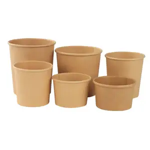 High Quality Custom Printed Kraft Paper Soup Cups With Lids Disposable Hot Food Takeaway Packaging Container For Paper Cups