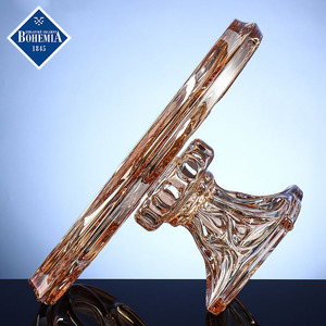 Bohemia Crystal Lex Amber Crystal Fruit Bowl Round Relief Carving Home Decoration Art - Product Image 5