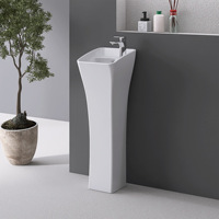Cuvette carrée moderne en céramique sur pied pour petit appartement, balcon, avec pied intégré, lavage étroit et large, carré, égouttoir pour évier