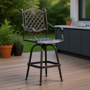 Tabouret de bar en aluminium moulé, design traditionnel, structure métallique durable pour l'extérieur, finition antique, mobilier commercial - Product Image 2