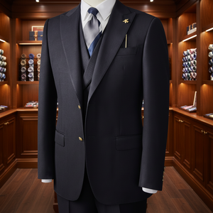 <span class=keywords><strong>Traje</strong></span> Personalizado de Estilo Retro para Hombre, 100% Lana, Color Negro <span class=keywords><strong>Azul</strong></span> <span class=keywords><strong>Marino</strong></span>, con Botones Metálicos, <span class=keywords><strong>Traje</strong></span> MTM para Hombre, Alta Calidad, Hecho a Medida - Product Image 5