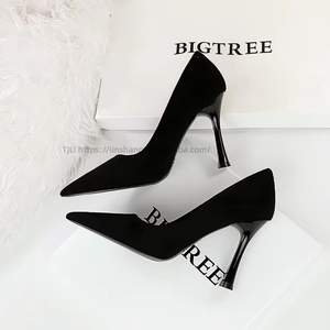 Wholesale Hot Sale Women's Suede Pointed Toe <b>Pumps</b>, Ultra High Champagne Glass Stiletto Heels - Product Image 6