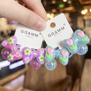 Nuevo diseño 2 uds/set elegantes Aldabas bandas de goma para el cabello bebé hecho a mano Graffiti flor lazos cuentas niños lazos para el cabello accesorios para el cabello - Product Image 3