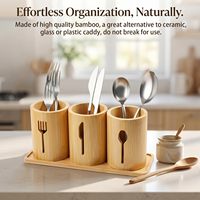 Ensemble de supports à ustensiles en bambou avec plateau, organisateur de couverts de cuisine pour cuillères, fourchettes et couteaux, rangement de comptoir pour restaurant