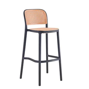 Classic Convenient Colorful All Plastic Bar Chair With Footrest Long Legs Home Stool