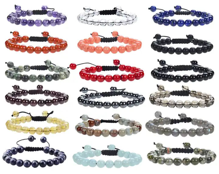 1pc Natural Semi-Precious Gemstones Bracelets -8mm Round Beaded Bracelets  for Men Women Reiki Healing Crystals Beads Stretch Bracelet | SHEIN