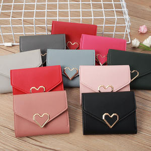 Fashion PVC Small <b>Girls</b> <b>Wallet</b> with Button Closure Short Heart Mini Coin <b>Wallet</b> Z0021 - Product Image 1