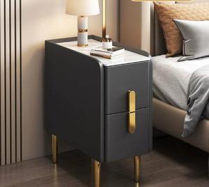 Super Narrow Modern Bedside Cabinet with 2 <strong>Drawers</strong> <strong>Small</strong> Solid Wood Nightstand for Bedroom &amp; Living Room Luxury Storage - Product Image 2