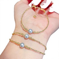 Vente flash - Bracelet tendance WANBYWAN en or 18 carats de qualité AAAAA avec perles grises Akoya de 7-8 mm, perles d'eau de mer Madama, bijoux pour femmes