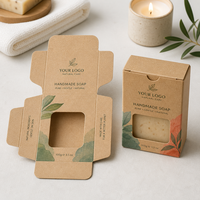 Carton pliable Eco Kraft pour emballage de savon et de bougies avec ligne de découpe plate et fermeture à rabat, finition tactile, pliable