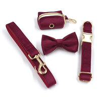 Collier de luxe en velours pour animaux de compagnie, lot de 4 pièces, avec nœud papillon, laisse en corde, distributeur de sacs à déjections, gravure de logo personnalisée - Vente en gros usine