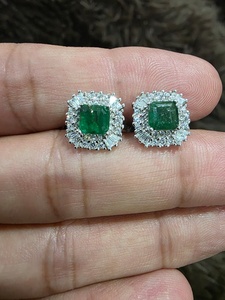 Outstanding Class Natural Sterling Silver Diamond Zircon Halo 1 Carat <b>Emerald</b> Cut Women's Engagement & Wedding <b>Stud</b> <b>Earrings</b> - Product Image 4