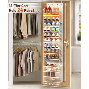 12 Tier Over The Door Shoe Organizer Breathable Mesh Hanging <b>Rack</b> For Closet <b>Storage</b> Shoe Holder Fit 24 Pairs - Product Image 2