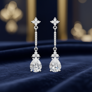 Boucles d'oreilles pendantes en or blanc E1729, goutte d'eau, cristal, strass, sertissage à griffes, bijoux de mariage classiques pour femmes - Product Image 2