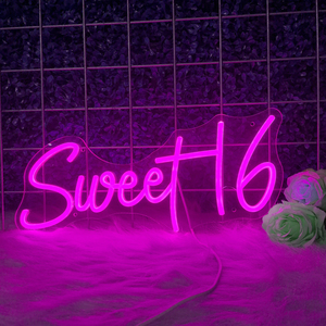 <b>Sweet</b> 16 Neon Sign Battery Powered with Dimmer Switch Acrylic Wall Hanging for Girls' Room Home Art 16th Birthday <b>Party</b> - Product Image 1