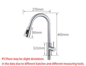 304 Stainless Steel Single-hole <b>Brushed</b> Nickel-colored Dual-function Cold and Hot Kitchen Pull-out Faucet - Product Image 6
