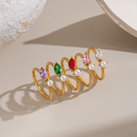 Bague empilable X&L délicate en acier inoxydable plaqué or 18 carats PVD avec perle et zircon cubique marquise, étanche au quotidien, bijoux pour femme, cadeaux