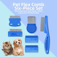 Kit de toilettage professionnel portable 6 en 1 pour animaux de compagnie, peigne anti-puces en acier inoxydable et outil de démêlage pour nettoyer et démêler les chats/chiens
