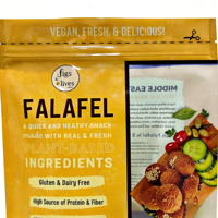 Pochette personnalisée jaune brillante avec fenêtre, résistante aux chocs, pour emballage alimentaire de falafel, refermable avec fermeture éclair, pour snacks végétaliens et sucrés