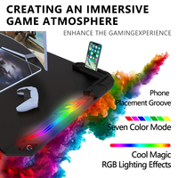 Bureau de jeu RGB en métal avec éclairage LED et surface en fibre de carbone pour jeux PC e-sport - Charge sans fil