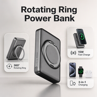 Batterie Li-Polymère Magnétique Rotative 10000mAh 3-en-1 22.5W Charge Rapide Type-C Universelle Sans Fil 15W Coque en Alliage d'Aluminium