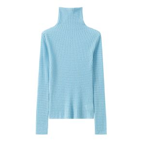 Suéter de Cuello Alto Personalizado OEM ODM para Mujer, Tejido Waffle, Manga Larga, 100% Lana, Suéter Informal para Mujer - Product Image 4