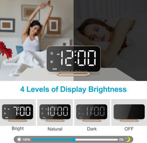 Reloj Despertador Digital LED Delgado, Superficie de <span class=keywords><strong>Espejo</strong></span> para Maquillaje, con Atenuación, Pantalla Grande, Puertos de Carga USB para Mujeres y Niñas - Product Image 5