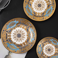 Assiettes à steak en céramique de style européen avec bord doré, assiettes à pâtes, assiettes de dîner, porcelaine blanche de luxe pour mariage, hôtel, banquet