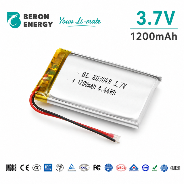 3.7V 1200mAh 803048 Rechargeable Li-Polymer Battery Ultra Thin 8mm for Eye Massager LED Lighting Beauty Device with PCM UN38.3