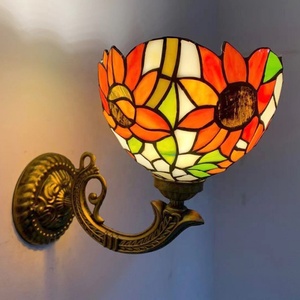 LongHuiJing 8Inch Sunflower Stained Glass <b>Wall</b> Light Vintage Tiffany <b>Wall</b> Mount Lamp Bedroom <b>Sconces</b> Home Table Lamp - Product Image 2