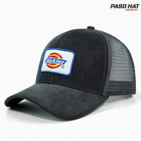 Gorra Trucker de 5 Paneles de Pana y Malla con Logotipo Personalizado, Parche Bordado en 3D, Gorra de Béisbol Vintage con Cierre a Presión