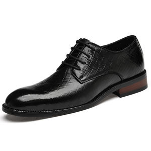 Vestido Derby para hombre, uniforme <span class=keywords><strong>Oxford</strong></span>, zapatos bajos con cordones en relieve, color de toallita de cuero de vaca genuino, puntiagudos, transpirables de negocios - Product Image 1