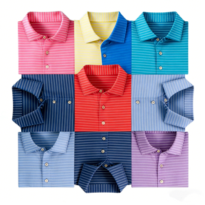 Camiseta de Golf de Manga Corta a Rayas para Hombre, con Logotipo OEM, Sublimada, de Punto, Poliéster, Elastano, Transpirable, de Secado Rápido, Suave, Deportiva - Product Image 4